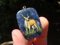 Polished Dumortierite Pendants with Hand Painted Kudu - sold per item - From Mozambique