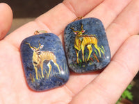 Polished Dumortierite Pendants with Hand Painted Kudu - sold per item - From Mozambique