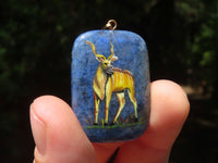 Polished Dumortierite Pendants with Hand Painted Kudu - sold per item - From Mozambique