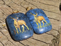 Polished Dumortierite Pendants with Hand Painted Kudu - sold per item - From Mozambique