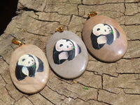 Polished Polychrome Jasper Pendant with Hand Painted Panda - sold per item - From Madagascar