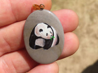 Polished Polychrome Jasper Pendant with Hand Painted Panda - sold per item - From Madagascar