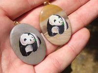 Polished Polychrome Jasper Pendant with Hand Painted Panda - sold per item - From Madagascar