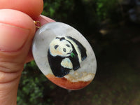 Polished Polychrome Jasper Pendant with Hand Painted Panda - sold per item - From Madagascar