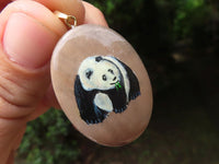 Polished Polychrome Jasper Pendant with Hand Painted Panda - sold per item - From Madagascar