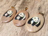 Polished Polychrome Jasper Pendant with Hand Painted Panda - sold per item - From Madagascar