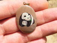 Polished Polychrome Jasper Pendant with Hand Painted Panda - sold per item - From Madagascar