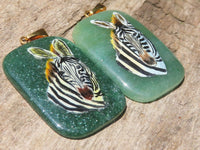 Polished Aventurine Pendant with Hand Painted Zebra - Sold Per Item - From Zimbabwe