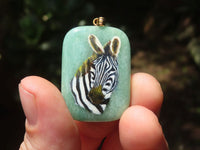 Polished Aventurine Pendant with Hand Painted Zebra - Sold Per Item - From Zimbabwe