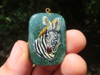 Polished Aventurine Pendant with Hand Painted Zebra - Sold Per Item - From Zimbabwe