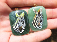 Polished Aventurine Pendant with Hand Painted Zebra - Sold Per Item - From Zimbabwe