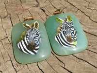 Polished Aventurine Pendant with Hand Painted Zebra - Sold Per Item - From Zimbabwe