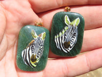 Polished Aventurine Pendant with Hand Painted Zebra - Sold Per Item - From Zimbabwe