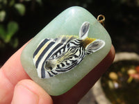 Polished Aventurine Pendant with Hand Painted Zebra - Sold Per Item - From Zimbabwe