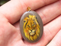 Polished Polychrome Jasper Pendant with Hand Painted Lion - sold per item - From Madagascar