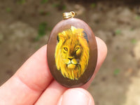 Polished Polychrome Jasper Pendant with Hand Painted Lion - sold per item - From Madagascar