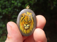 Polished Polychrome Jasper Pendant with Hand Painted Lion - sold per item - From Madagascar