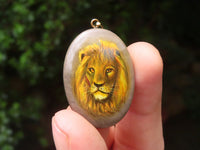 Polished Polychrome Jasper Pendant with Hand Painted Lion - sold per item - From Madagascar