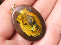 Polished Polychrome Jasper Pendant with Hand Painted Lion - sold per item - From Madagascar