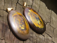 Polished Polychrome Jasper Pendant with Hand Painted Lion - sold per item - From Madagascar