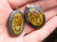 Polished Polychrome Jasper Pendant with Hand Painted Lion - sold per item - From Madagascar