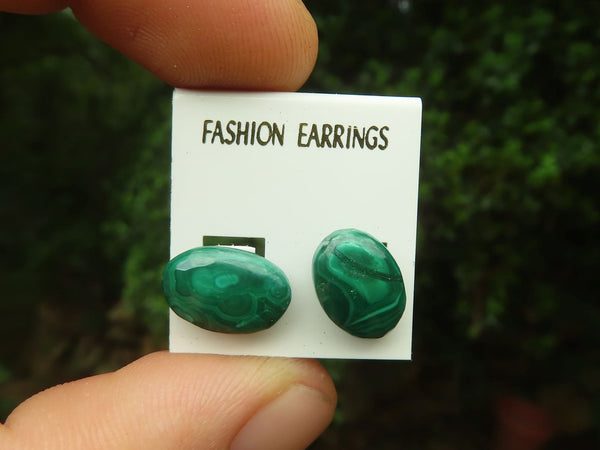 Hand Made Flower Malachite Oval Stud Earrings - Sold Per Pair - From Congo