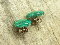 Hand Made Flower Malachite Oval Stud Earrings - Sold Per Pair - From Congo