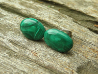 Hand Made Flower Malachite Oval Stud Earrings - Sold Per Pair - From Congo