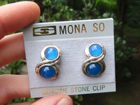 Polished Blue Onyx Clip On Fashion Earrings - Sold per Pair - From Swaziland