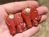 Polished Red Jasper Elephant Pendant with Gold Bail and Trim - Sold Per Item - From South Africa