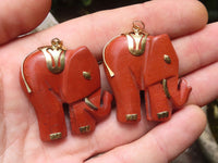 Polished Red Jasper Elephant Pendant with Gold Bail and Trim - Sold Per Item - From South Africa