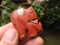 Polished Red Jasper Elephant Pendant with Gold Bail and Trim - Sold Per Item - From South Africa