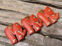 Polished Red Jasper Elephant Pendant with Gold Bail and Trim - Sold Per Item - From South Africa