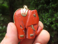 Polished Red Jasper Elephant Pendant with Gold Bail and Trim - Sold Per Item - From South Africa