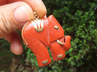 Polished Red Jasper Elephant Pendant with Gold Bail and Trim - Sold Per Item - From South Africa