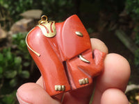 Polished Red Jasper Elephant Pendant with Gold Bail and Trim - Sold Per Item - From South Africa