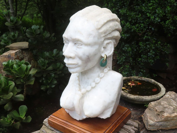 Hand Made Traditional African Woman Bust Sculpture x 1 From Zimbabwe