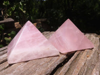 Polished Rose Quartz Pyramids x 3 From Madagascar