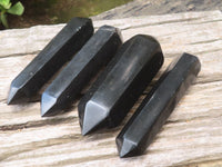 Polished Black Basalt Double Terminated Points x 4 From Madagascar