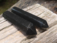 Polished Black Basalt Double Terminated Points x 4 From Madagascar