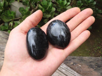 Polished Black Tourmaline Palm Stones x 17 From Madagascar