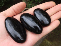 Polished Black Tourmaline Palm Stones x 17 From Madagascar