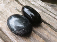 Polished Black Tourmaline Palm Stones x 17 From Madagascar