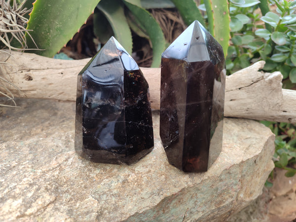 Polished Smokey Quartz Crystals x 2 From Madagascar