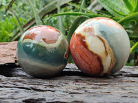 Polished Polychrome Jasper Spheres x 2 From Mahajanga, Madagascar