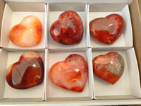 Polished Carnelian Gemstone Hearts x 6 From Madagascar