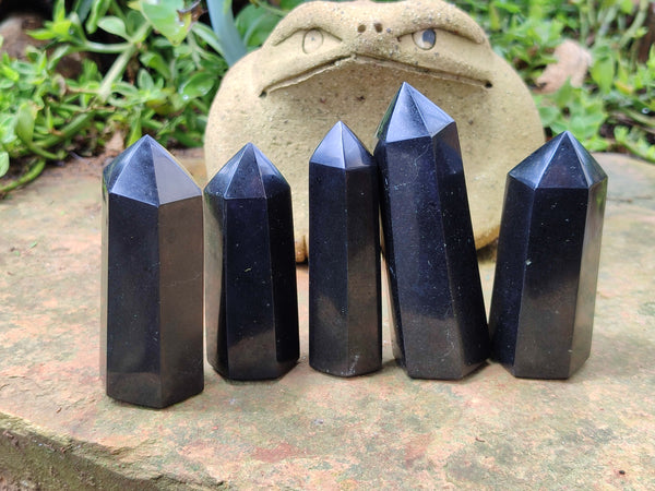 Polished Black Basalt Points x 12 From Antsirabe, Madagascar