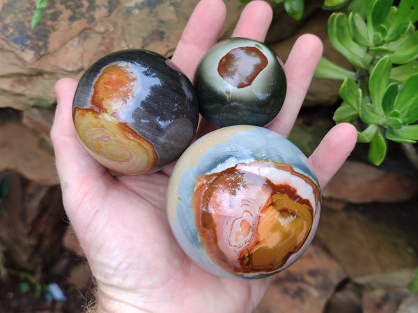 Polished Polychrome Jasper Spheres x 4 From Mahajanga, Madagascar