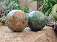 Polished Chrysoprase Spheres x 3 From Madagascar