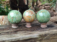 Polished Chrysoprase Spheres x 3 From Madagascar